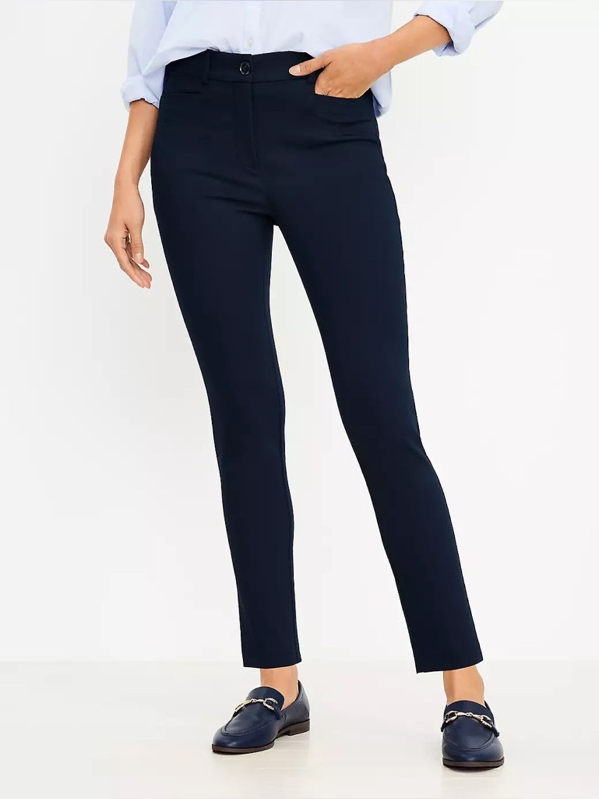 Loft Navy Skinny Pants Curvy Fit